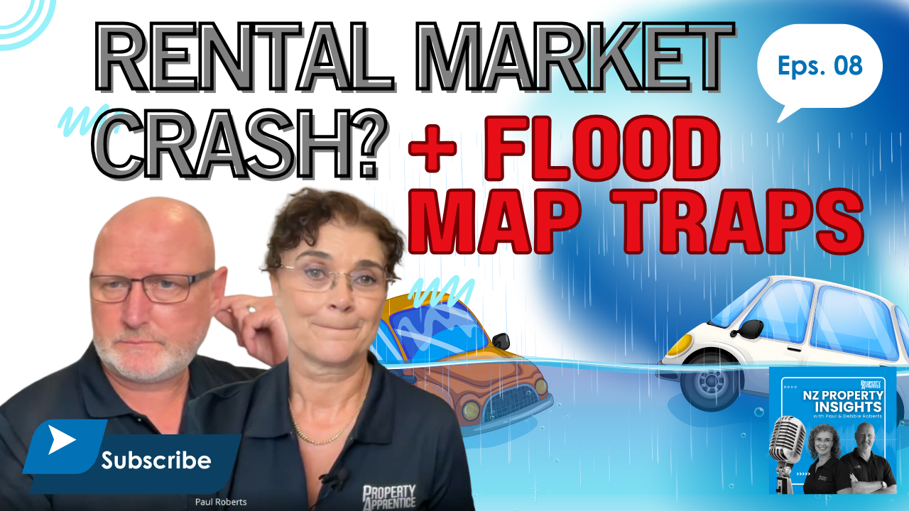 Paul and Debbie Roberts of Property Apprentice discussing the latest NZ rental market update, flood maps, and property management regulations.